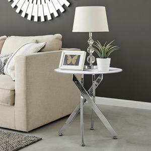 Novara Round Side Table Glass Marble Effect Top Silver Legs