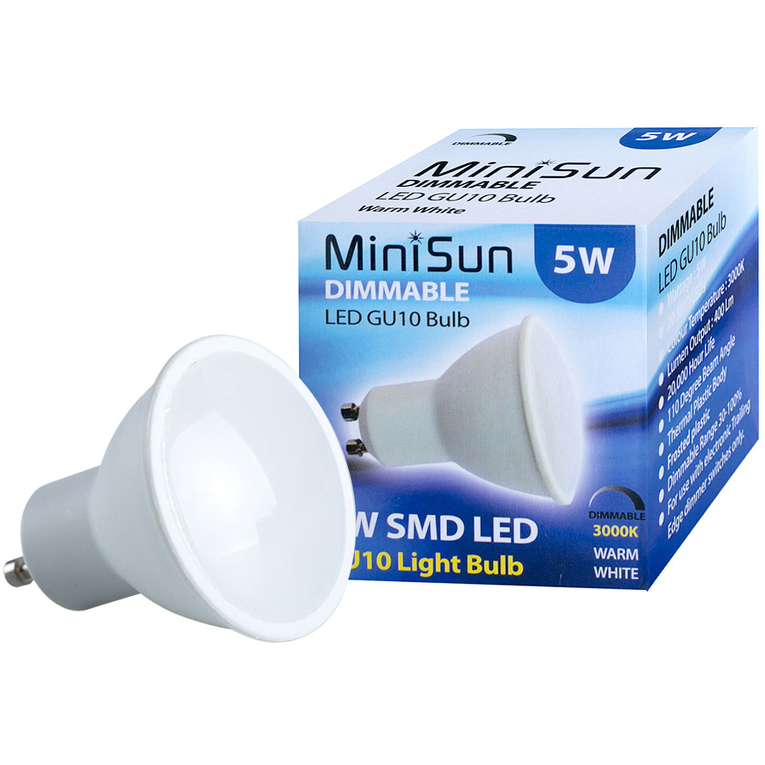 10 Pack Gu10 White Spotlight Led 5w 3000k Light Bulb - White