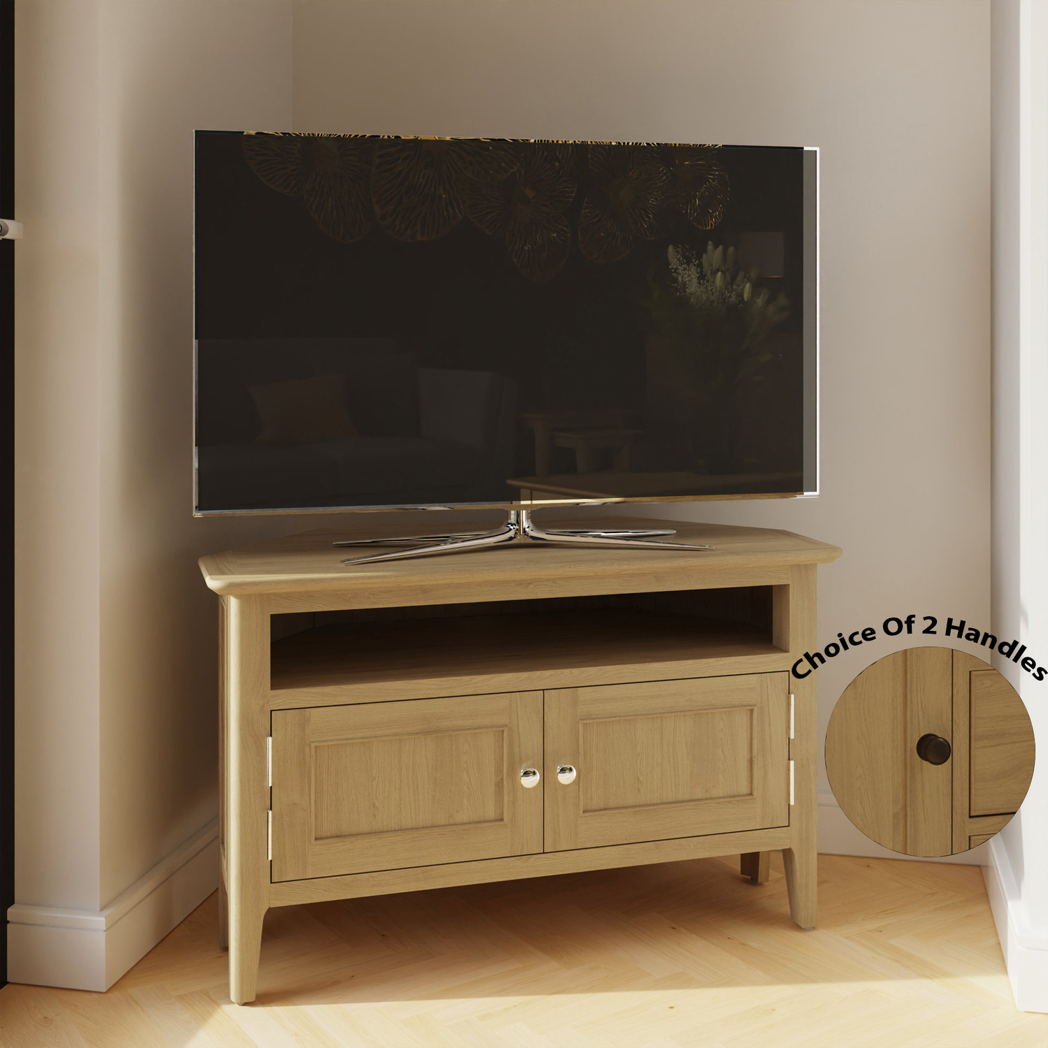 FWStyle - Ready Assembled Large 2 Door Corner TV Unit Natural Oak - Natural Oak thumbnail