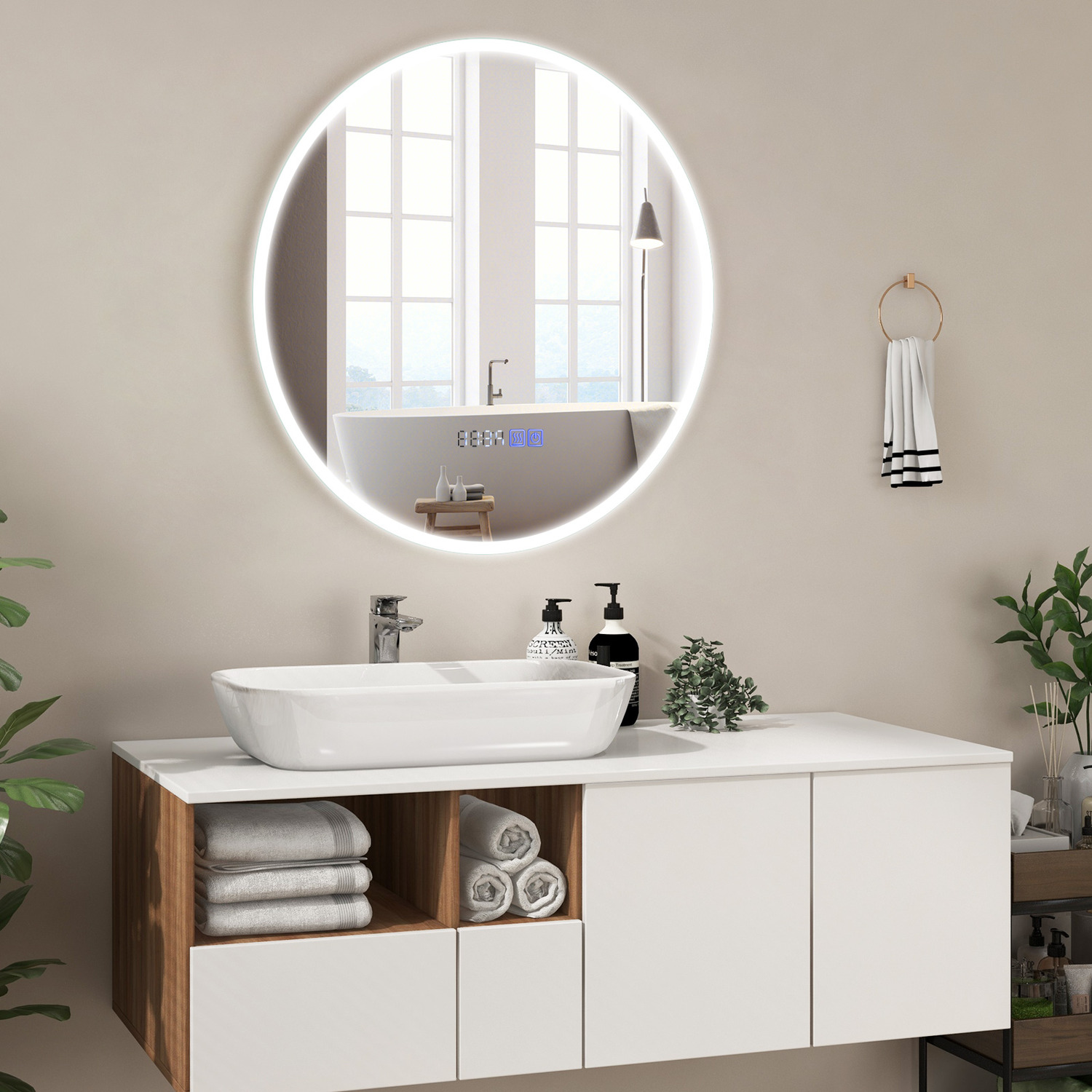 Bathroom Led Round Mirror - Silver
