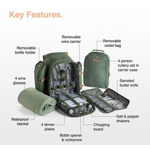 4 Person Picnic Backpack with Blanket