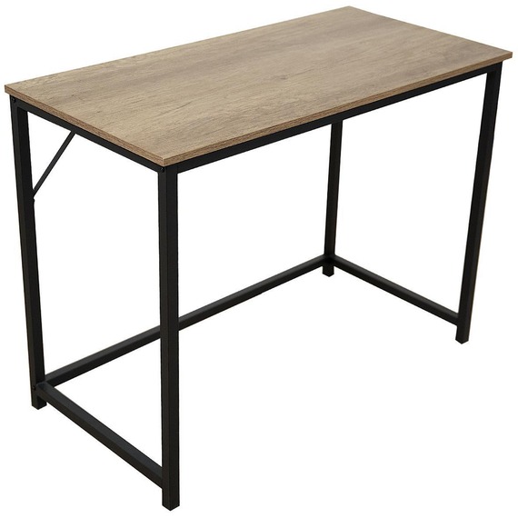Large Computer Desk Rustic Light Brown Black Metal Frame
