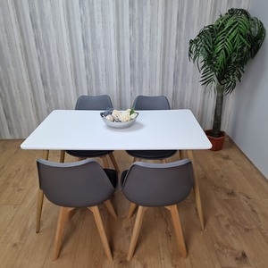 White Wood Dining Table and 4 grey Chairs