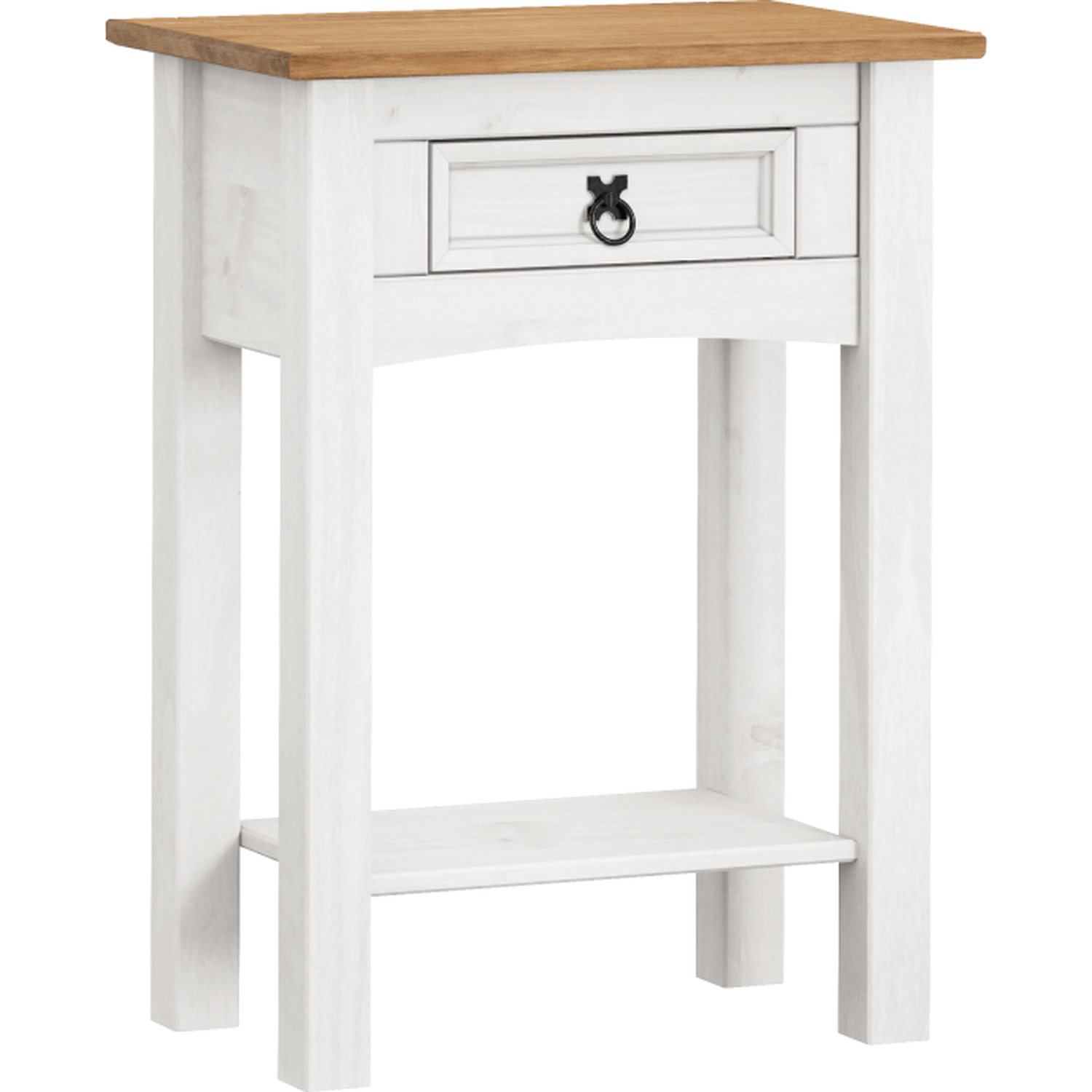 Corona 1 Drawer Console Table With Shelf Solid Wood Pine Wooden Hallway - Distressed White Wax