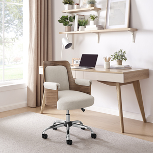 Hoomz Cream and Wood Office Chair With Silver Legs