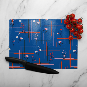 Flowers With Check Grid For Fashion Glass Chopping Board