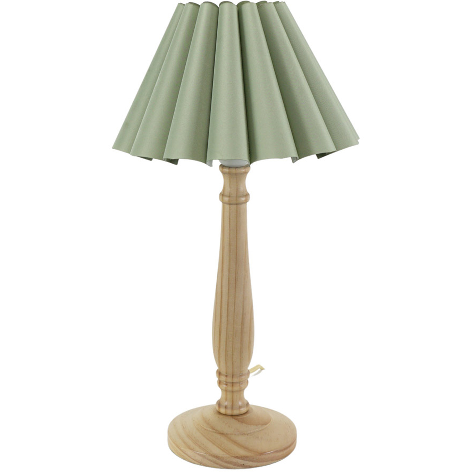 Victoria Light Wood Candlestick Stem Table Lamp with Scallop Tapered Lamp Shade - Sage Green / Bulb Included