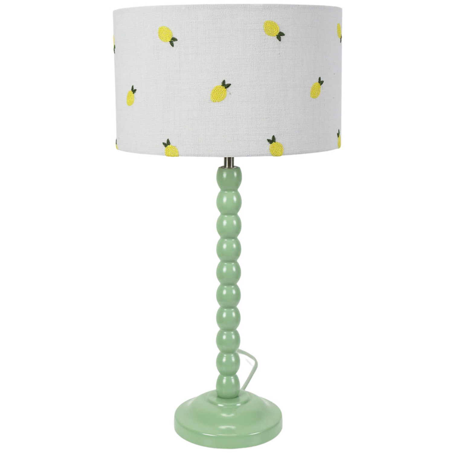Bobbins Table Lamp with Lemon Embroidered Drum Shade - Sage Green / Bulb Included