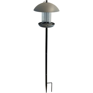 Free Standing Pole Mounted Metal Bird Seed Feeder Table with Dome Roof