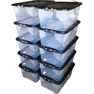 10 x 42L Clear Storage Box with Black Lid