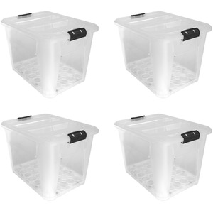 JVL 60L Plastic Secure Clip Lidded Storage Box Set of 4