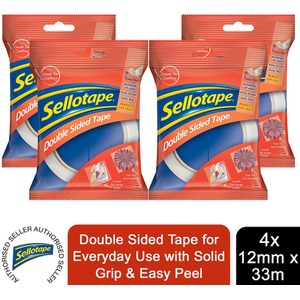 Sellotape Double Sided Tape with Easy Peel 12mmx33m, 4pk