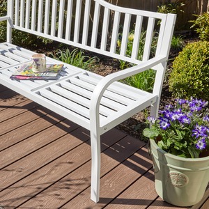White Home Source Valletta Metal Outdoor Garden Loveseat Bench shot 8089024