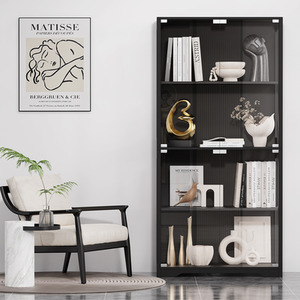 Display Cabinet with Glass Doors, 4-Tier Curio Cabinet with 3 Color Lights