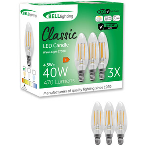 E14 Edison Screw Dimmable LED Filament Candle Bulbs 4.5W 2700K Warm White