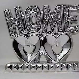 Home On Two Heart Silver Crystal Ornament 16x8x20Cm