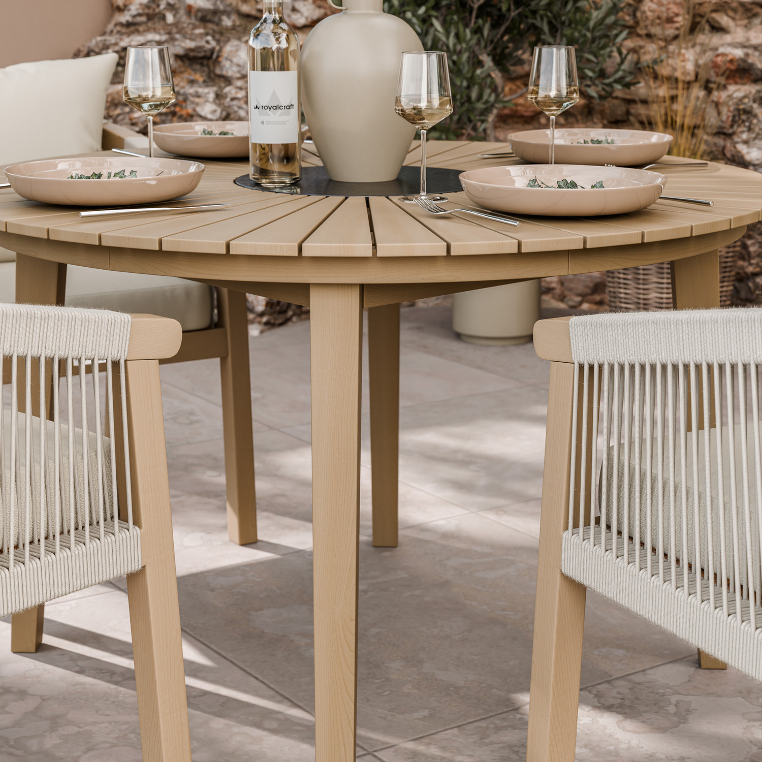 Roma 5 Piece Round Sunray Dining Set - Black Roma Rope Dining Chairs
