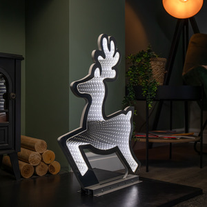 60cm LED Infinity Ice White Leaping Reindeer Christmas Decoration