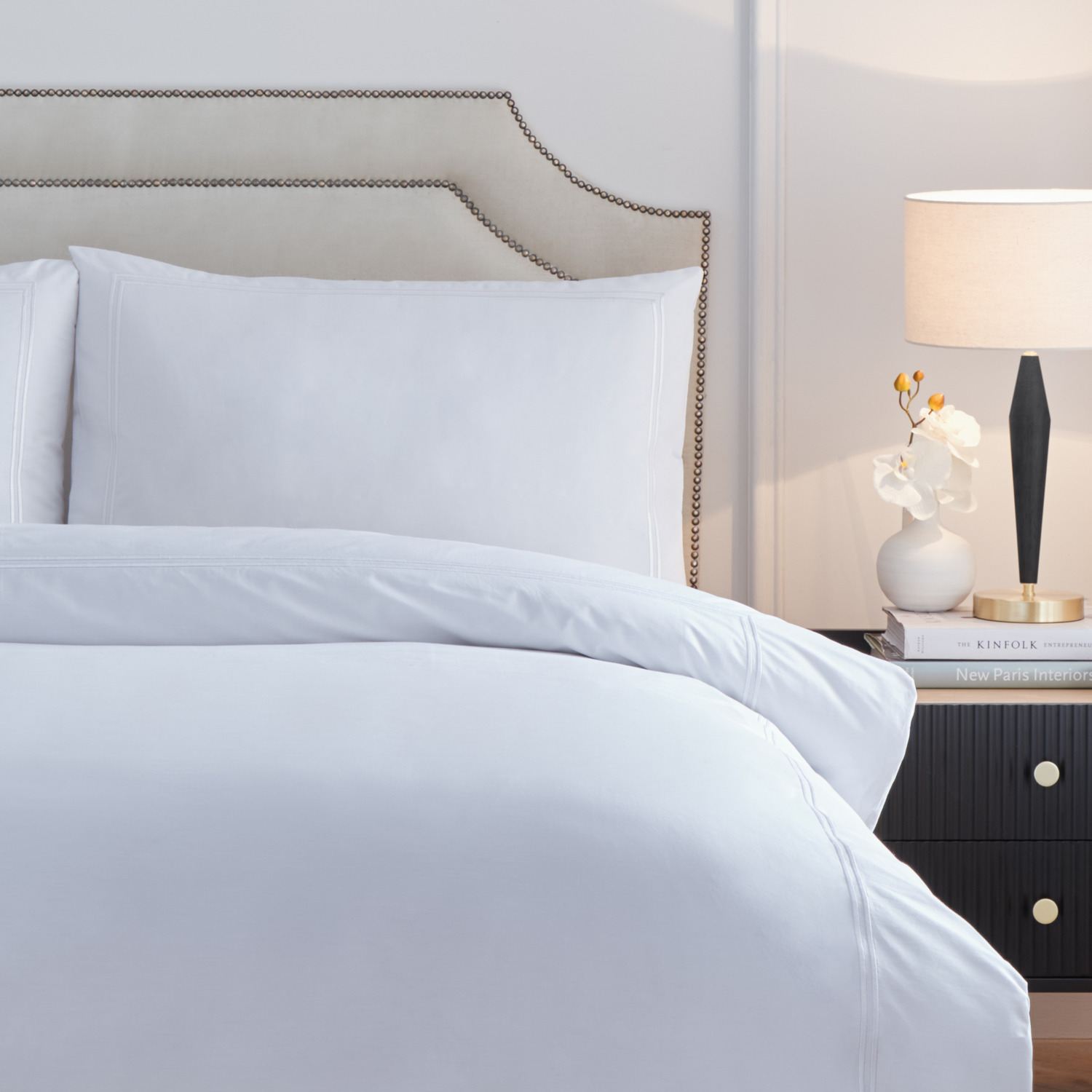 Elara Embroidered Duvet Cover Set - White Superking