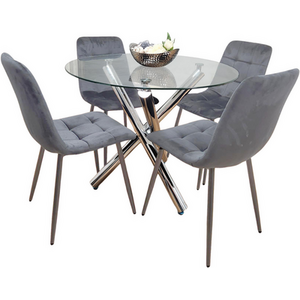 Dining Table With 4 G rey Velvet Chairs Dining Room