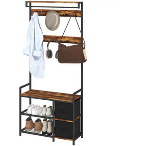 Industrial Coat Rack Stand with Shoe Storage and Drawers