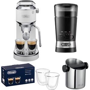 De'Longhi Dedica Duo Coffee Machine, Knock Box, Grinder  Latte Glasses