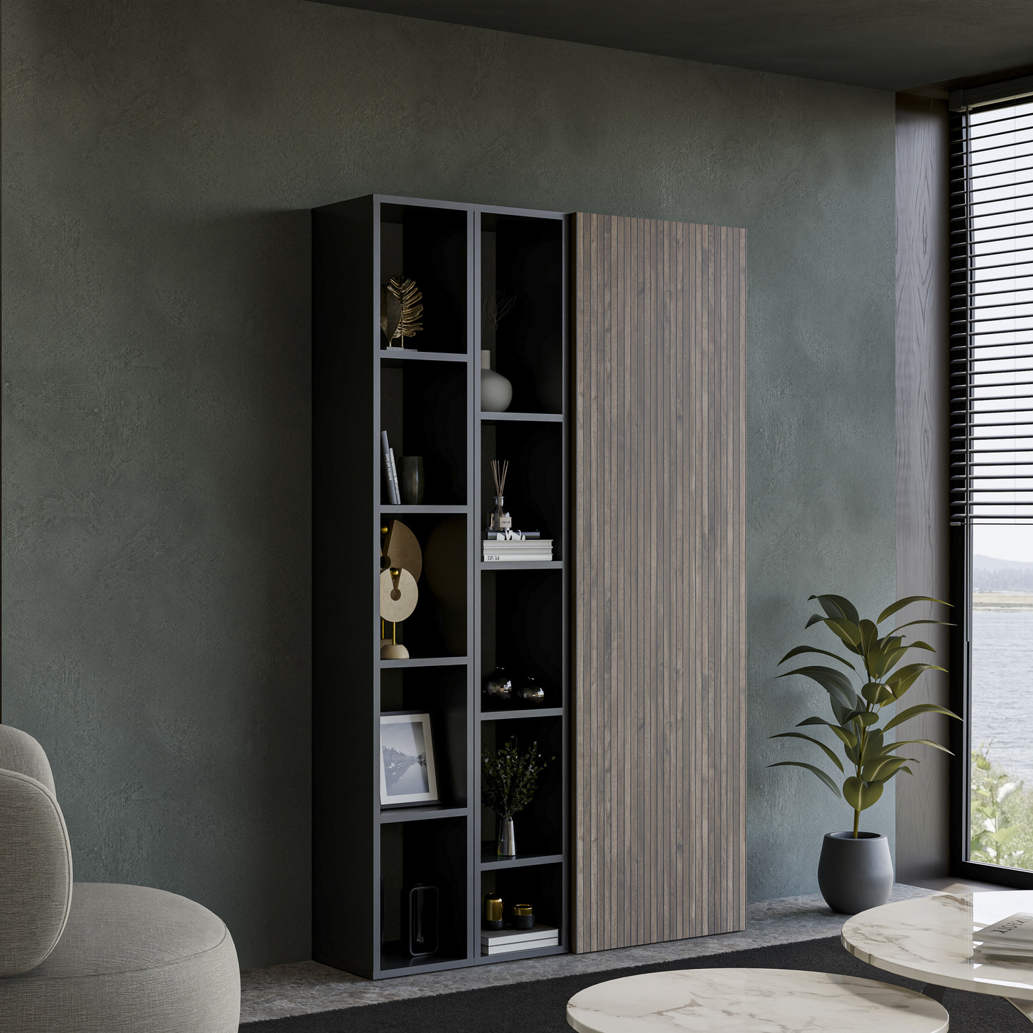 Bern Wall Mounted Cabinet And Shelves - Black And Alina Pattern