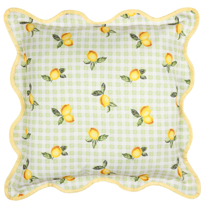 Fruits Lemons Gingham Check Outdoor Cushion Cover