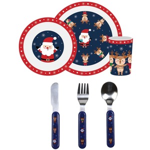 Kids Christmas Dinner and Cutlery Set 6 Piece Santa Plate Bowl Cup