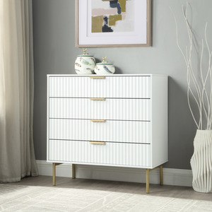 White / Chest of 4 Drawers 80cm / 28kg Ridged Bedroom Furniture Set White Wooden Wardrobe Bedside Table Wardrobe shot 11305714
