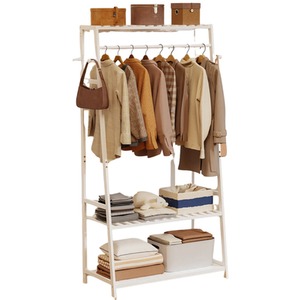 Wooden Clothes Rack Open Wardrobe With Shoe Storage White