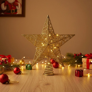 Lifeideas Decorative Star Sequins Christmas Tree Topper with LED Lights