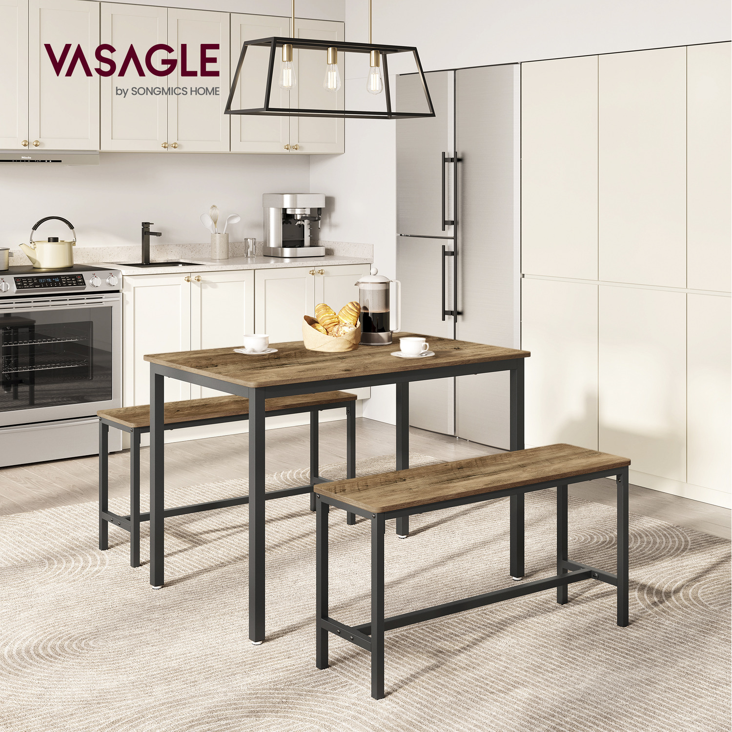 Dining Table With 2 Benches Kitchen Table Set - Bronze