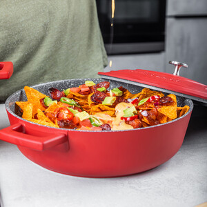 MasterClass Red Shallow Cast Aluminium Casserole Dish, 4L