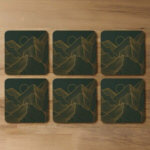 Golden mountain line art Designer Coaster Set