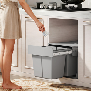 HOMCOM Soft Close Pull Out Bin, 2 Compartments (15L Each)