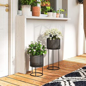 Outsunny Metal Plant Pots Set of 2 for Indoor Outdoor Garden