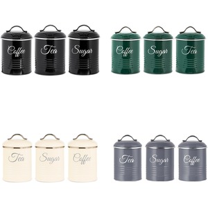 Tea Coffee Sugar Canisters 3 Piece 1.3L Round Airtight Tins