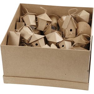 Mini Papier Mache Bird Houses with Jute Yarn 60 Pack