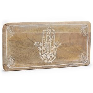 Hamsa Design Whitewash Long Tray Decorative Functional Storage