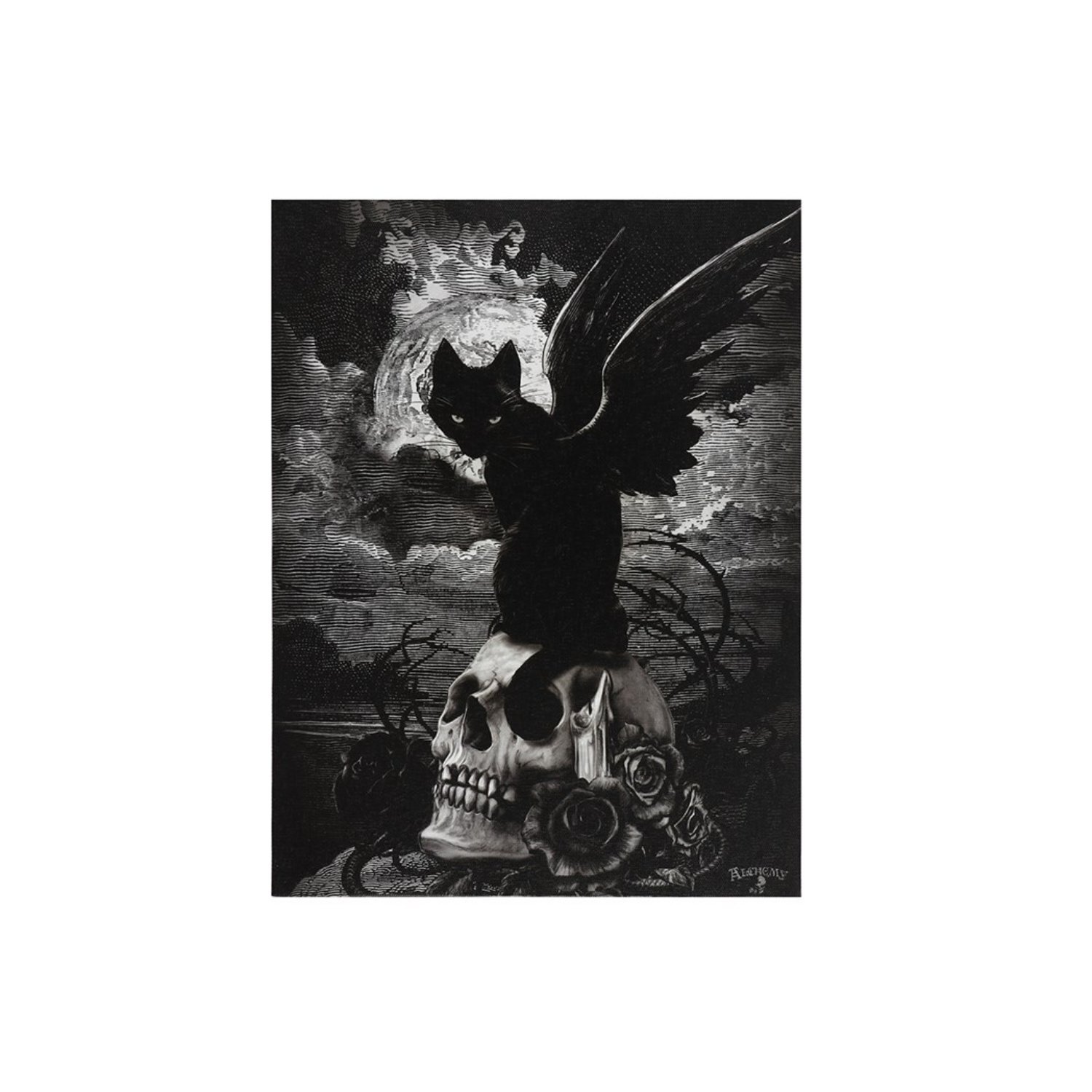 Nine Lives Of Poe Canvas Plaque By Alchemy Gothic 19x25cm - Black