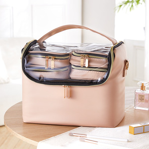 Portable Makeup Train Case with Shoulder Strap