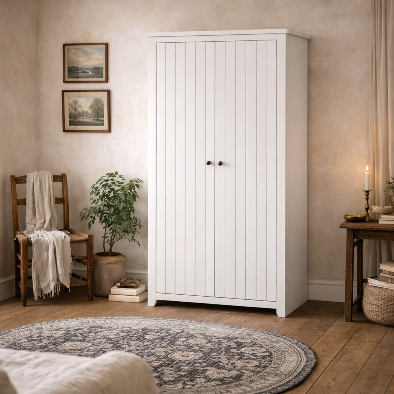 Wyld Haus Tralee 2-Door White-Washed Pine Wardrobe - White