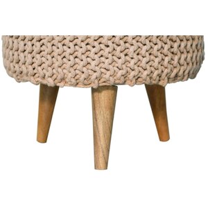 Solid Wood Keeva Beige Round Footstool
