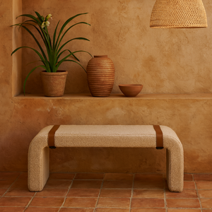 Arezzo Boucle Bench with Leather Straps