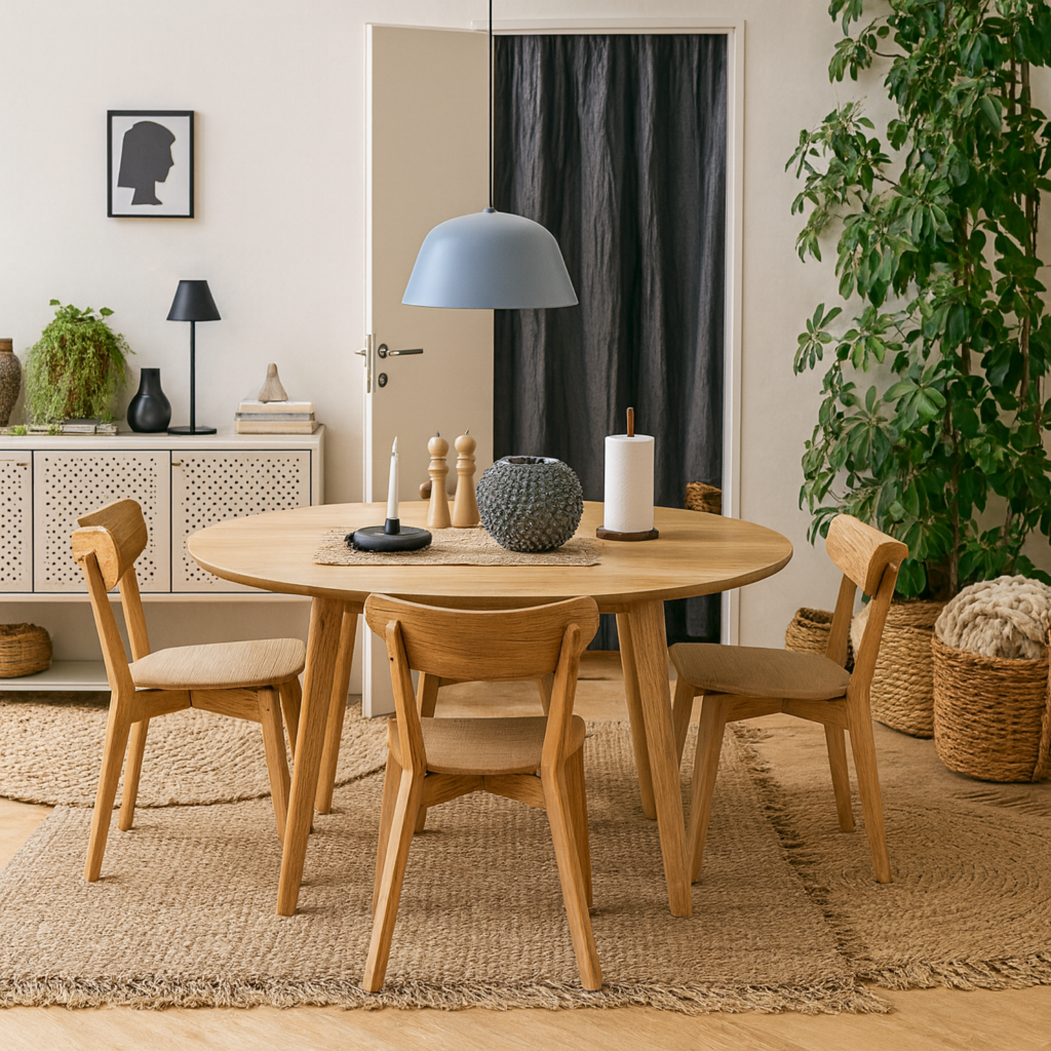 Krakow 5 Piece Round Dining Set Effect Table with 4 Chairs - Oak
