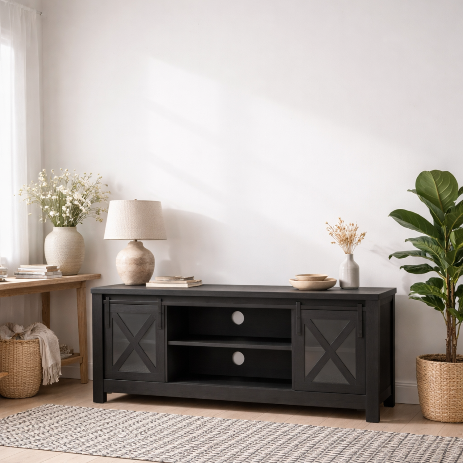 Denmark Matt Wood and Glass TV Media Unit 2 Doors - Black