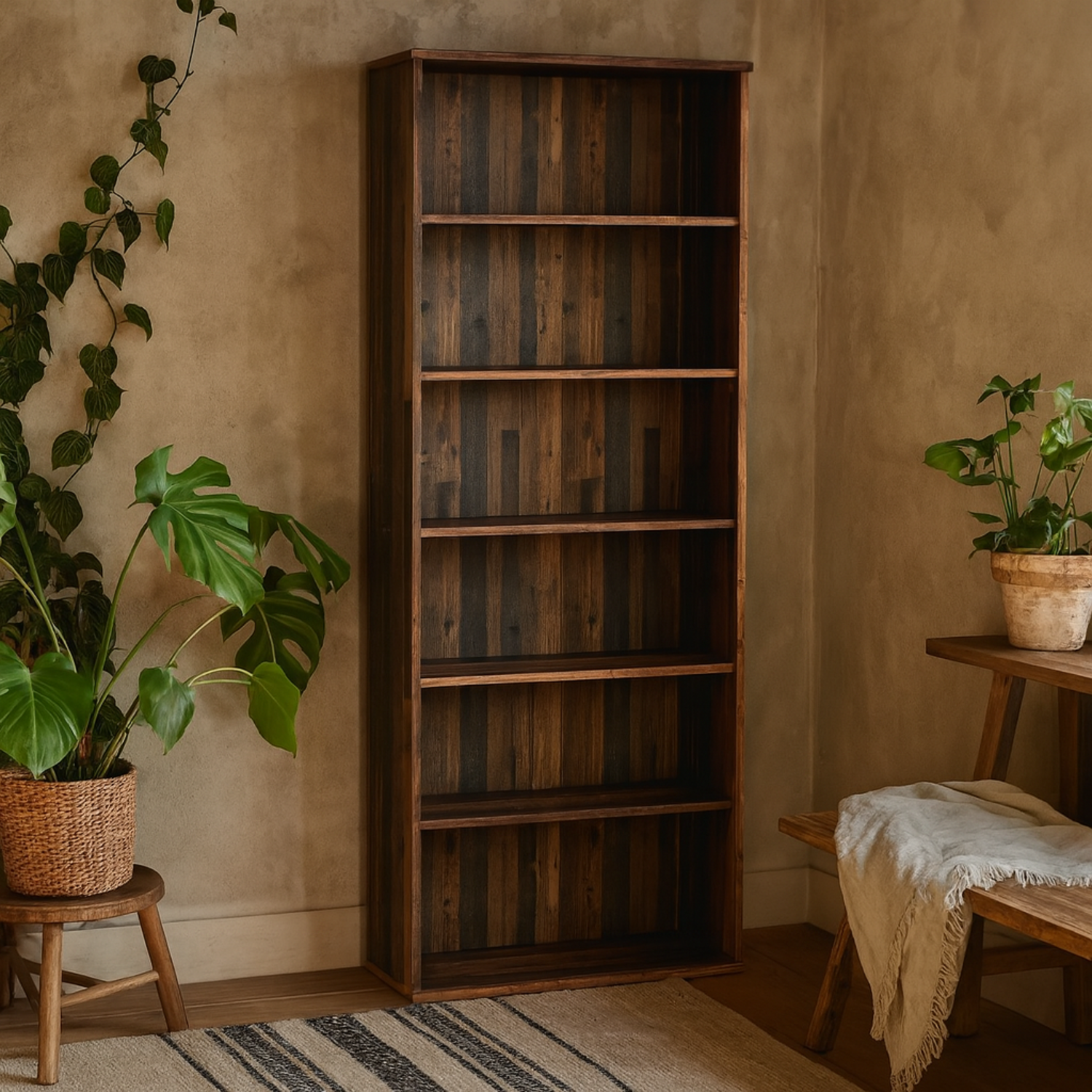 Bucharest Wide 5 Shelf Vintage Bookcase - Brown