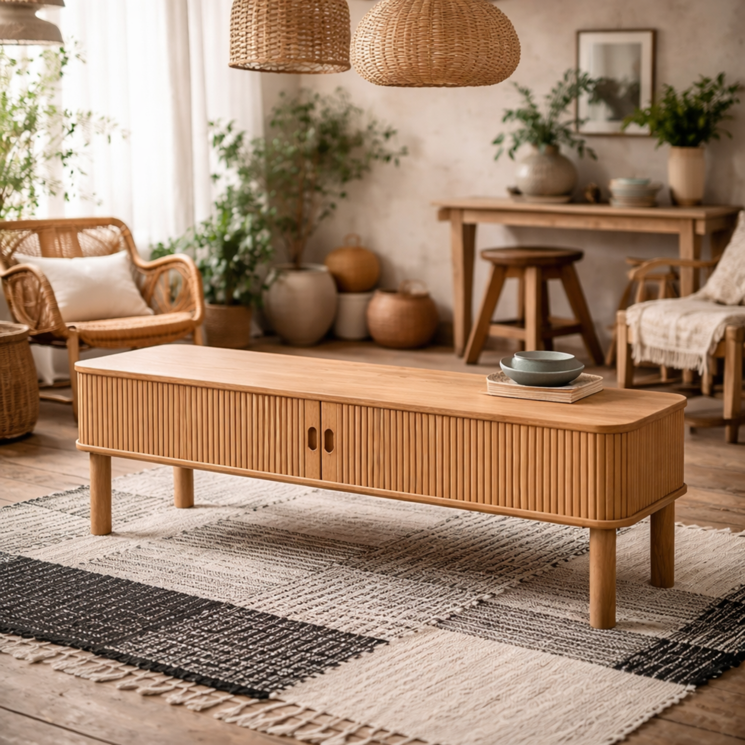Copenhagen TV Unit Natural 2 Tambour Doors - Natural