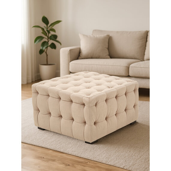 Stella Beige Linen Button Tufted Stool